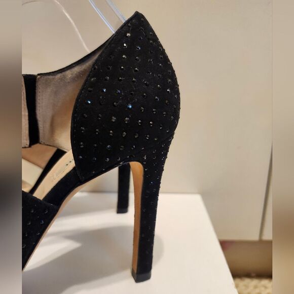 L.K. Bennett "Alondra" Black Suede Crystal Studded Heels Sz.7.5/38.5 Ret.$495 - Picture 3 of 11